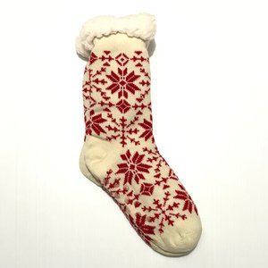White Red Rowan Snowflake Sherpa Lined Socks